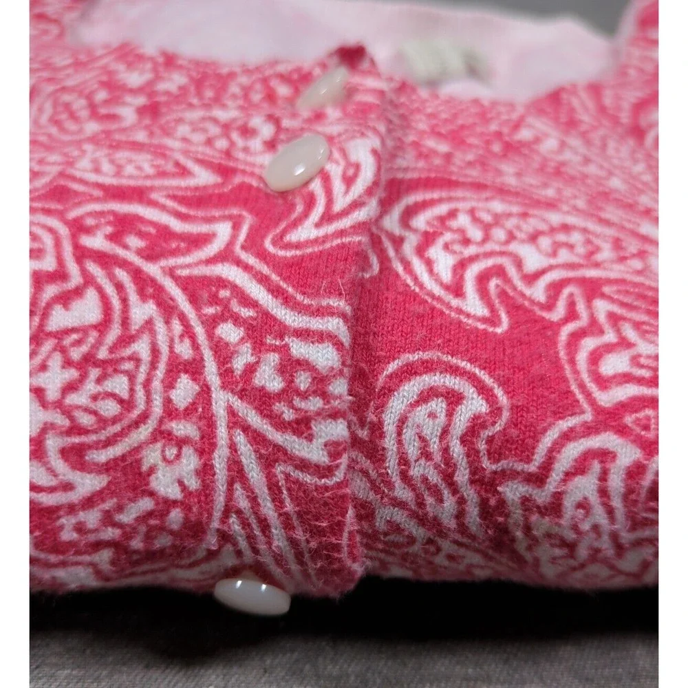 Madison Red Paisley Cardigan 3/4 Sleeve Thin Fine Knit Womens Sz L Sweater Layer